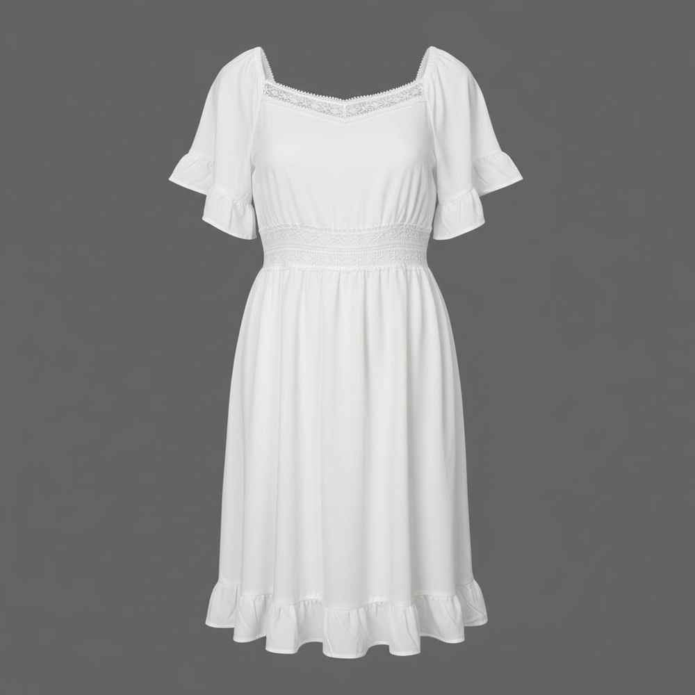 BloomChic White Midi Dress with Ruffle Sleeves